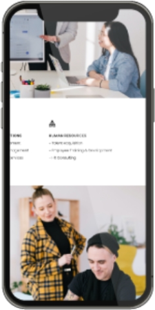 A cell phone showing a mobile friendly business website made with Epik web hosting 